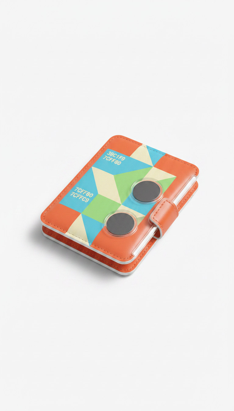 Alternate angle view of Vivid tangerine crystal MagSafe wallet